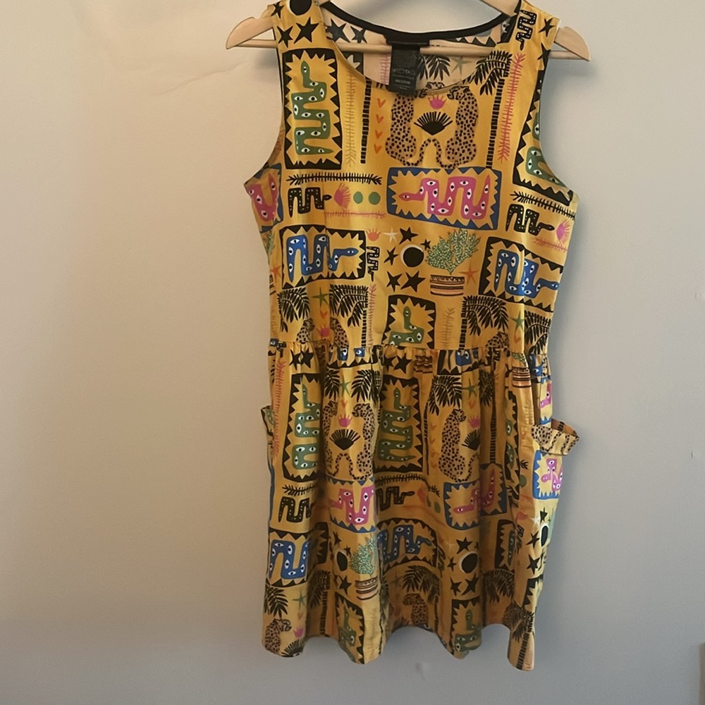 Nooworks Yellow Multi-Color Patterned Sleeveless Dress
